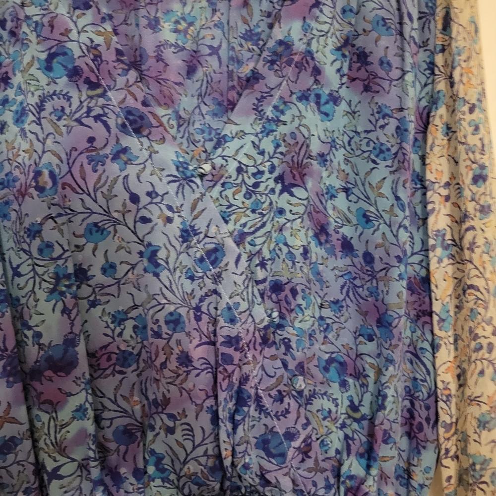Gypsy 05 Floral Long Sleeve 100% Silk Blue Romper Size Small - Picture 9 of 16